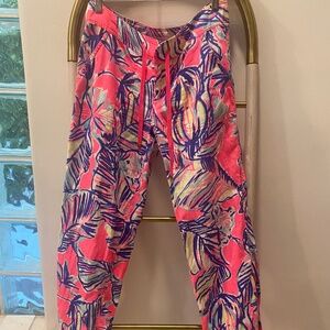 Lilly Pulitzer Galley Multicolor 100% Linen Tiki Cabana Crazed Pant Size 4 $128